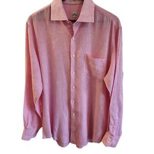 Peter Millar Men's Pink Linen Button Front Shirt Size Large